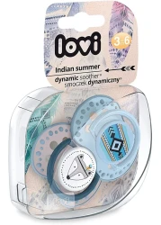 Lovi 2X Baby Silicone Soother | Pack Of 2 | Hygenic Cover | Protects The Sucking Reflex | Dynamic Tip | Boiling Water Sterilization | Indian Summer Collection | (Blue, 6-18 Months)