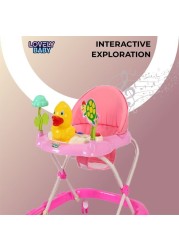 Lovely Baby Foldable Kids Walker LB 852 with Adjustable Height, Music & Toys, Rotating Wheels, Foldable Safe Support Activity Walker for Toddlers, Small Infant Boy Girl 6-15 M - Pink