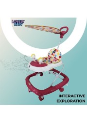 Lovely Baby Foldable Kids Walker LB 581HC with Adjustable Height, Music & Toys, Rotating Wheels, Handle, Foldable Safe Activity Walker for Toddlers, Small Infant Boy Girl 6-18 M - Pink