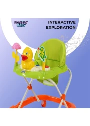 Lovely Baby Foldable Kids Walker LB 852 with Adjustable Height, Music &amp; Toys, Rotating Wheels, Foldable Safe Support Activity Walker for Toddlers, Small Infant Boy Girl 6-15 M - Orange