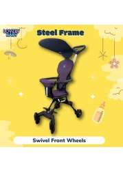 Lovely Baby Stroller LB 715HC for Infants, Baby Carrier with 360&deg; Rotatable PVC Wheels &amp; Canopy, Foldable Pram &amp; Light Weight, Push Stroller for Kids 7-31 Months - Purple