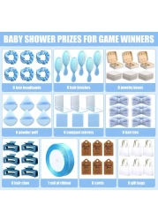 6 Sets Baby Shower Prizes for Winners Gifts Headband Hair Brush Jewelry Box Compact Mirror Powder Puff Hair Tie Claw Gift Bag Bridal Shower(Blue)
