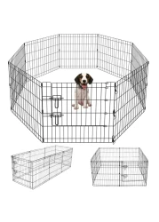 Artmeer Pet Playpen Puppy Playpen Kennels Dog Fence Exercise Pen Gate Fence Foldable Dog Crate 8 Panels 24 Inch Kennels Pen Playpen Options Ideal for Pet Animals Outdoor IndoorBlack 24x24