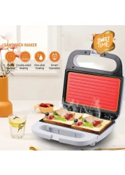 صانعة الساندويتشات والمحمصة المصنوعة من الفولاذ المقاوم للصدأ – شواية كهربائية مع لوحة غير لاصقة قابلة للإزالة لسهولة التنظيف، مثالية للطهي