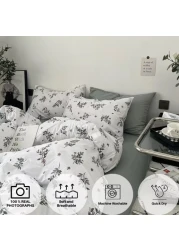 Premium King size 6 pieces Retro style with Grey blue color bedsheet postoral printed bedding set without filler.