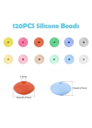 120Pcs Silicone Abacus Beads Bulk 12mm Shaped Lentil Silicon Beads 12 Colors for Keychain Making DIY Jewelry Making