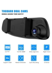 Dual Lens Dash Cams for Cars - Front and Rear 1080P HD DVR, 4.3-Inch Rearview Mirror Camera, Wide-Angle Video Recorder