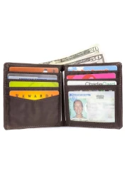 Big Skinny Mens World Leather BiFold Slim Wallet Holds Up to 35 Cards Brown