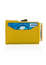 Santhome Card Holder Wallet, Mens Minimalist Slim Metal RFID NFC Blocking Contactless Card Protector Security Pop up wallet (Camel)