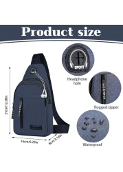 حقيبة حبال صغيرة على الجسم والصدر والكتف مقاومة للماء وحقيبة سفر بحزام واحد للرجال والنساء مع فتحة لسماعة الأذن