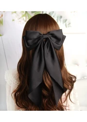 SUSULU Hair Bows for Women Oversized Black White Hair Bow Clips Big Hair Bow Long Tail Large Satin Silky Hair Ribbon Bow Clip Ponytail Hair Accessories for Adult TeensPack of 2