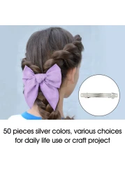 Lawie 50 Pack 8 CM 3.15 Inch Silver Blank Rectangle Metal French Barrette Plain Base Hair Clips DIY Crafting Clips for Bows Snap Hair Clips Ponytail Holder Hairclips Accessories for Women Girl
