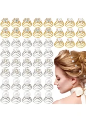 OIIKI 50PCS Rhinestone Sparkle Crystal Hair Jewelry Clips Spiral Flower Pearl Coil Decorative Accessories for Bridal Bridesmaid Wedding Party Prom 5 Styles