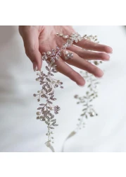 Foyte Crystal Wedding Headband Silver Leaf Head Bands Jewelry Rhinestone Bride Headpiece for Women