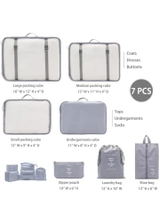 7 Set Packing Cubes Clothes Storage Bag Luggage Packing Organizers for Travel Accessories(Grey)