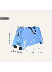 Children&#39;s Ride-On Suitcase with Wheels - Cute Cartoon Rolling Luggage for Kids, Travel &amp; Outdoor Fun(Blue)