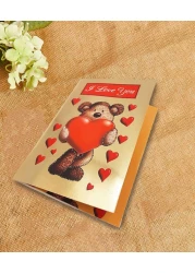 Party Time 1pc Greeting Card, Valentines Day Card, Anniversary Card, Mother&#39;s Day Gift, Anniversary Gift - Valentines Day Gift (Teddy Bear and Heart with I Love You Design)
