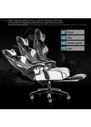 Gaming Chair, Video Gaming Chair, PU Leather High Back Ergonomic Swivel Racing Computer Chair Task Chair, Rolling Office Chair with Lumbar Support and Retractible Footrest for Gaming and Relax (White)