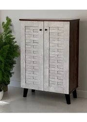 GALAXY DESIGN Wooden Shoe Cabinet with 2 Doors, 4-Tier Storage Shoe Organizer, Malaysian Design, Shoe Rack for Hallway and Living Room, Grey Brown