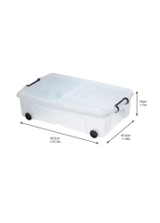 Strata, Made in UK, Plastic Underbed Storage Box with Wheels, Storage box with Lid and Handle, 35 liters- 69.5 L X 45.5 W X 18 H cm, STR-XW696-CLR/CLR-EX