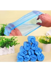 KKmoon-50 Pairs Disposable PE Shoes Covers Waterproof Dustproof Anti-slip Boot Shoe Covers with Elastic Band for Workplace Indoor Carpet Floor Protection Outdoor Activities Blue 100PCS/Pack