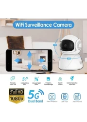كاميرا مراقبة واي فاي ثنائية النطاق 2.4G/5G - كاميرا أمان IP لاسلكية بدقة 1080 بكسل عالية الدقة، وتدوير 360 درجة، وتتبع تلقائي، ورؤية ليلية، وكشف الحركة، وصوت ثنائي الاتجاه