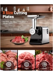 Radiotronics Electric Meat Grinder, Sausage Stuffer Maker, Heavy Duty Meat Mincer with Stainless Steel Cutting Blade, 3 Grinding Plates, 1 Sausage Maker & Kubbe Kit for Home Kitchen Use