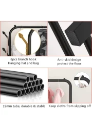 Showay Cloth Rack Cloth Stand Clothes Hanger Stand Clothes Clothes Hanger Dryer Rail With 8Pcs Branch Hook Bottom Storage 110cm Length Large Space For Shoes Clothes Jacket Umbrella Hats Scarf Handbags