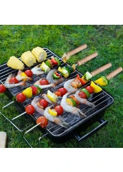 Royalford Bbq Square Skewers Set- Rf11679 Pack Of Six Stainless Steel With Wooden Handle, Perfect For Indoor, Camping, Hiking