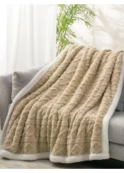 Fabienne Jacquard Sherpa Blanket King Size 220x240cm Faux Fur Bed Blanket Reversible Warm Cashmere Blanket Beige for Throw Bed Sofa Travel Couch