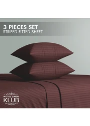 Klub Linen 3PC Striped Fitted Sheet Set, Ultra Soft Microfiber Bedding Set - 1 Fitted Sheet Single (90x190cm) with Deep Pocket and 2 Pillowcases (50 x 75 cm), Chocolate