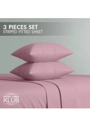 Klub Linen 3PC Striped Fitted Sheet Set, Ultra Soft Microfiber Bedding Set - 1 Fitted Sheet Double (120x200cm) with Deep Pocket and 2 Pillowcases (50 x 75 cm), Baby Pink
