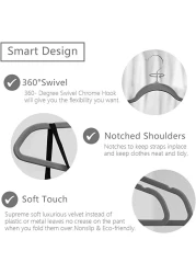 Velvet non-slip Suit Clothes Hangers,360&deg; rotating hook (50pc, Grey)
