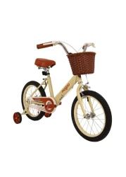 Mogoo Retro Kids Road Bike For 5-8 Years Old Girls &amp; Boys, Adjustable Seat, Handbrake, Reflectors, Chainguard, Classic Style, Vintage Basket, 16 Inch Bicycle With Training Wheels, Gift For Kids, Beige