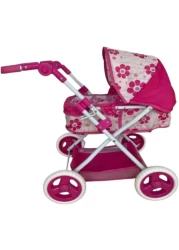 UKR Doll Stroller Canopy Pink for Girls Foldable Girl Pretend Play Toy Dolls Pram with Adjustable Handle Floral Canopy with Storage Basket.