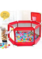 مركز أنشطة للأطفال الصغار مع 30 كرة - حظيرة لعب آمنة وقابلة للطي للزحف والاستخدام الداخلي والخارجي، أرضية ملائمة، أحمر - Ideal Baby