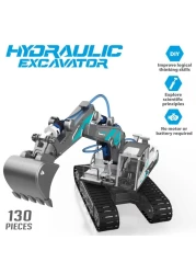 Little Story DIY Hydraulic Power Principle based 3 - IN - 1 Excavator / Bulldozer / JCB Toy (130 Pcs), STEM Series - Grey
