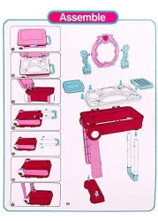 2 in 1 Pretend Play Kids Vanity Table and Chair Beauty Mirror and Accessories Play Set with Trolley Fashion Makeup Accessories for Girls