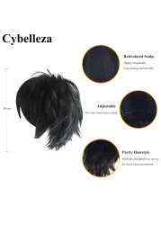 Anime Cosplay Wig Short Black Wigs for Women/Men Synthetic Curly Straight Fancy Dress Wig Layered Fluffy Halloween Costume Party Wig with Free Cap