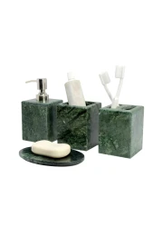KLEO Bathroom Accessory Set Made from Natural Stone Bath Accessories Set of 4 Includes Soap Dispenser Toothbrush Holder Tumbler and Soap Dish Green