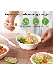 LAVISH Heavy-Duty Bagasse Biodegradable Paper Bowls, [ 10-Pack 8oz/240ml ] Compostable Bowls for Hot &amp; Cold Foods, Ideal for Soup, Ice Cream, Salad, Snacks, and Desserts (White)