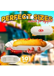 Hotdog Serving Tray for Food Serving 50Pcs White Hot Dog Trays Disposable Trays for Serving Food Trays for Party Serving Supplies Hotdog Tray Small White Paper Trays for Food Disposable Plates