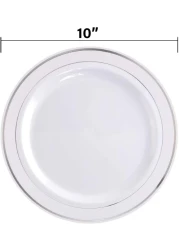 10" Disposable Plastic Plates, White &amp; Gold Color, 46g Weight, Pack of 120 Plates