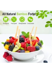 LAVISH Wooden Fruit Forks, Bamboo Fruit Fork, Two Prongs Fruit Forks Disposable Cocktail Food Picks Blunt-end Forks
