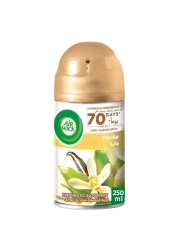 إيرويك فريشماتيك معطر جو بخاخ تلقائي برائحة حبوب الفانيليا البيضاء مع إعادة تعبئة - أبيض، 250 ملل