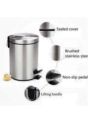 Rubbish Bin Stainless Steel Brushed Round Step Trash Can Pedalstyle Covered Living Room Kitchen Bathroom Paper Basket 8 Liters trash can dustbin