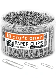 CRAFTIONER 750 Pcs Paper Clips Assorted Sizes 2 Inch 13 Inch 11 Inch Large Medium Small Paperclips Nickel Coated Clips Office Supplies for Home Schools and Offices 750 Silver