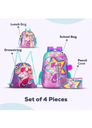Eazy Kids - 18" Set of 4 School Bag Lunch Bag Activity Bag &amp; Pencil Case Unicorn-Pink