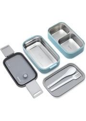 Stainless Steel Lunch Box - Insulated Bento Box Multifunctional-Containers Lunch Box with 2 Compartments &amp; Tableware(304 stainless steel) lunch box with Lunch MahMir Lunch bag (Light Blue + Lunch Bag)