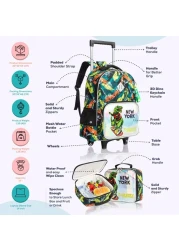 Eazy Kids - 16" Set of 3 Trolley School Bag Lunch Bag &amp; Pencil Case New York Dinosaur - Green